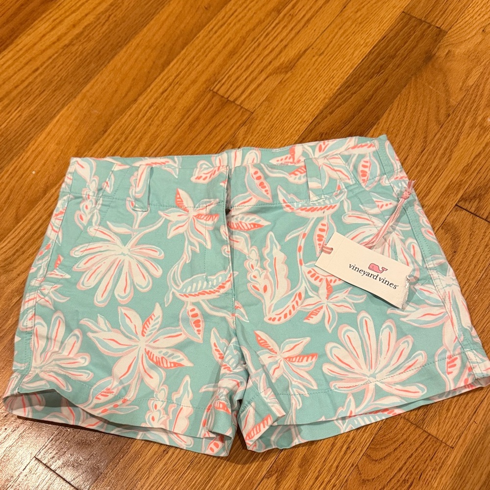 Vineyard Vines Girls Floral Shorts - Mint and Coral